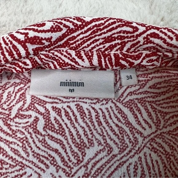 Minimum Patterned Long Sleeve Dress Button Front Size 34 Small Red White Minimal - Picture 3 of 9